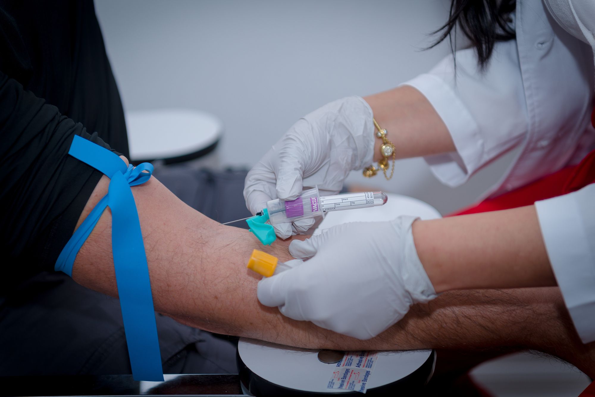Blood sample being collected for a laboratory exam