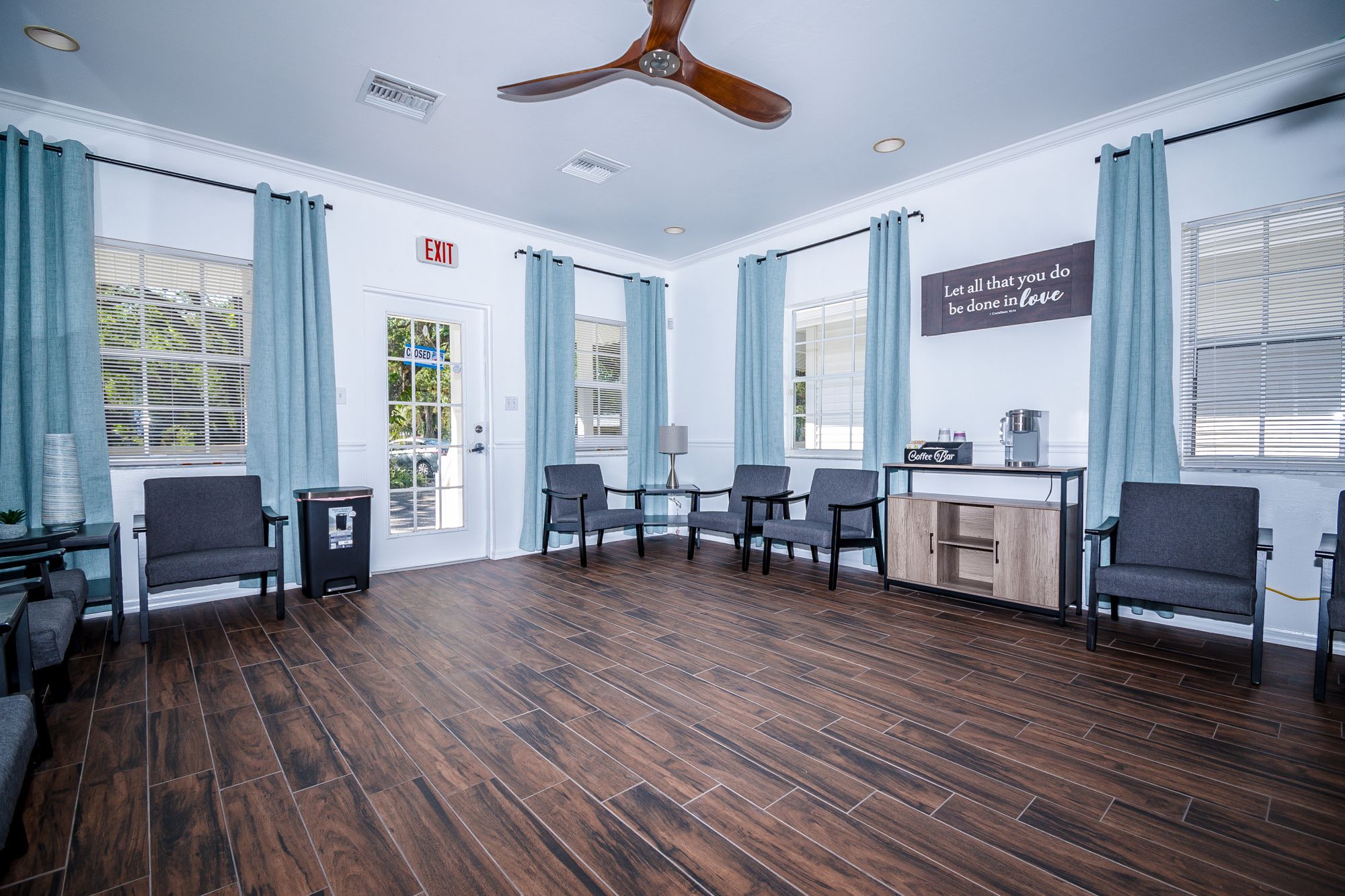 Bright, welcoming patient waiting room at Union Family Health Care